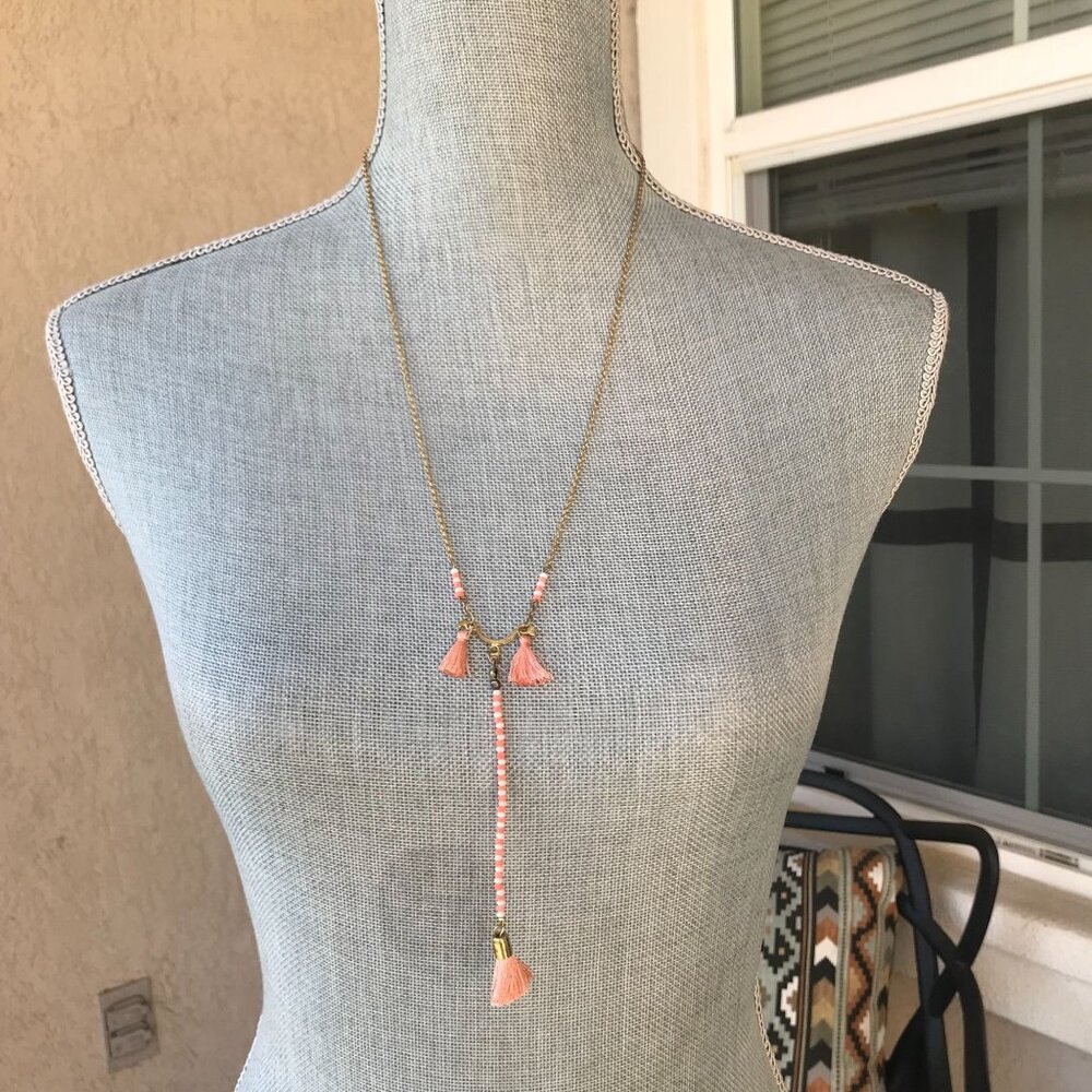 NWT Anthropologie Shiraleah Jewelry Peach Orange Beaded Tassel Necklace